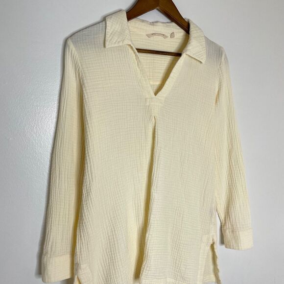 Soft Surroundings Long Sleeve Collared Yellow Shirt Size Medium Women’s - Picture 3 of 12
